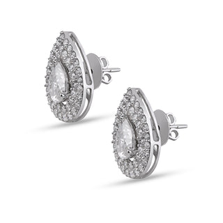 Pair of silver teardrop earrings with clear gemstones | Trillia | Adila Jewels