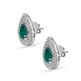 Pair of silver teardrop earrings with green gemstones | Trillia | Adila Jewels