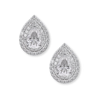 Pair of silver teardrop earrings with clear gemstones | Trillia | Adila Jewels