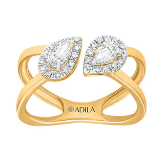 Two Stone Pear Shape Halo Crossover in 925 Sterling Silver Ring for Women - Adila Jewels