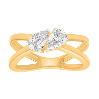Toi Et Moi Pear Shape Silver ring for girlfriend - Adila jewels