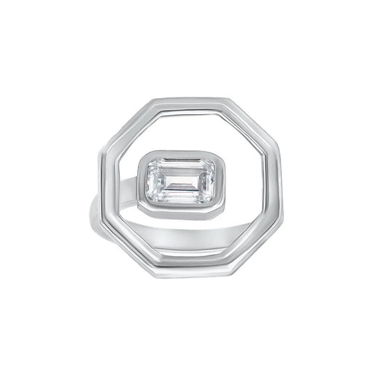 Geometric Bold Radiant Moissanite Ring
