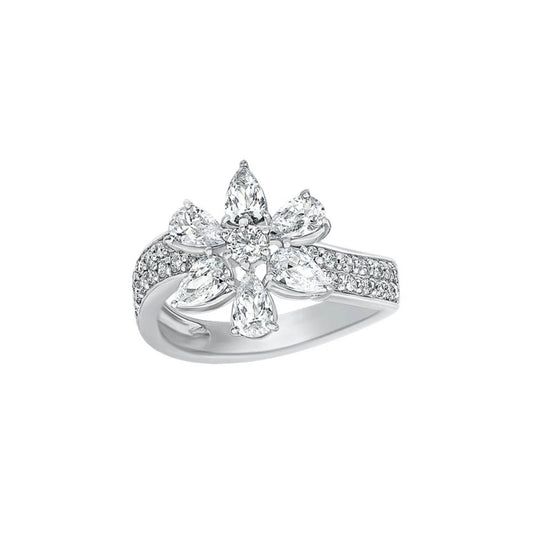 Pear and Round Moissanite Flower Shape Ring