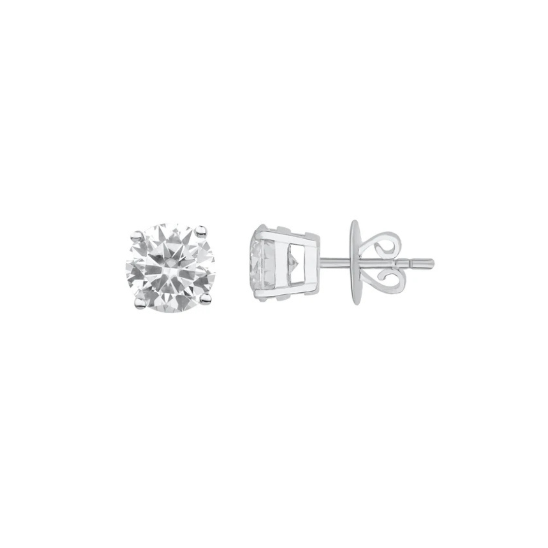 Gia 2.00ct Round Moissanite Silver Stud Earrings