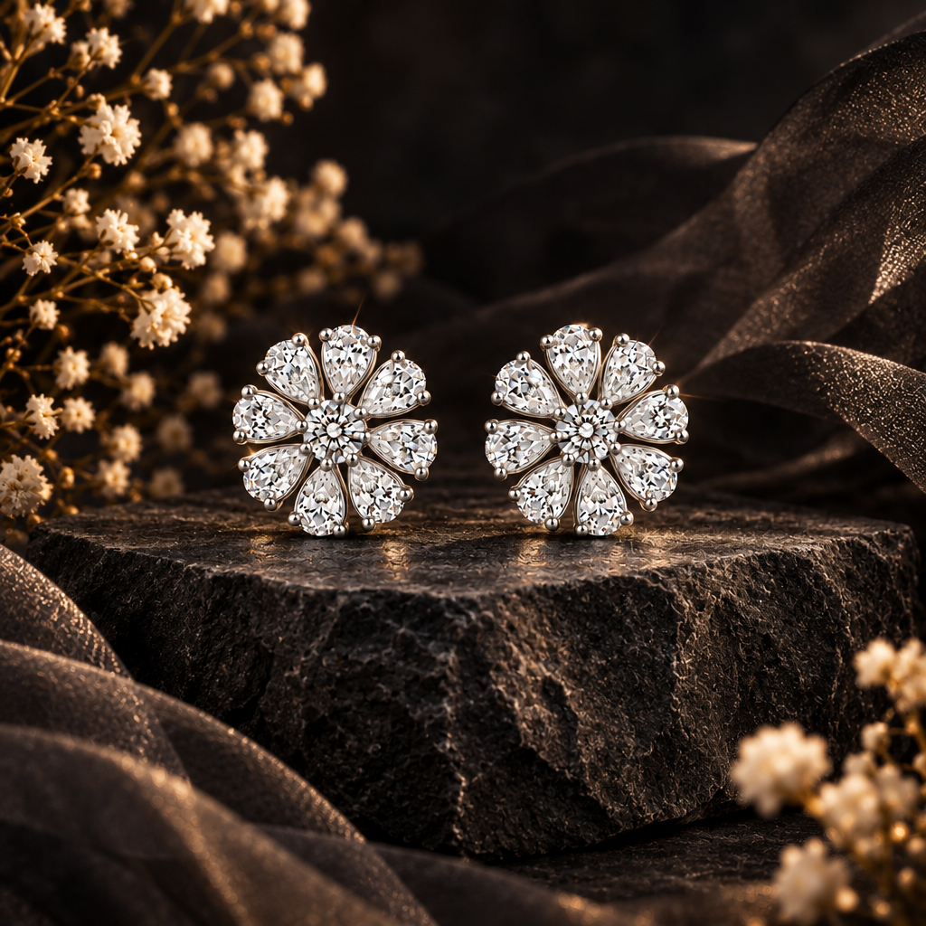 Celia Pear & Round Moissanite Stud Earrings