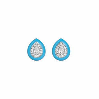 Bombay Fizz Turquoise Enamel Moissanite Stud Earrings