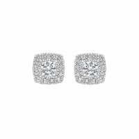 Elena Cushion Halo Moissanite Silver Stud Earrings