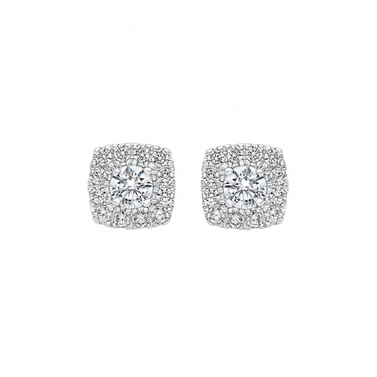 Elena Cushion Halo Moissanite Silver Stud Earrings