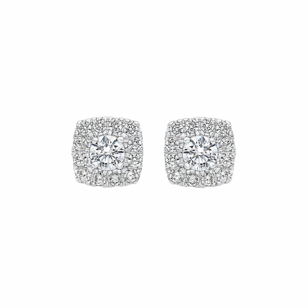Elena Cushion Halo Moissanite Silver Stud Earrings