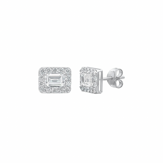 Ziva Halo Emerald Stud Earrings
