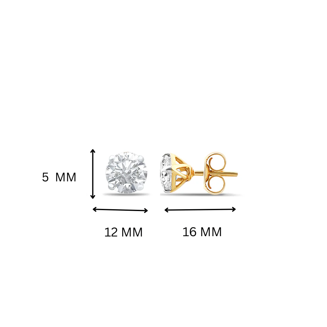 Elara Round Cut Moissanite Stud Earrings - 1.00ct round moissanite studs in gold-plated 925 Sterling Silver