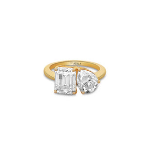 Twin Flame Moissanite Dual Solitaire Silver Ring