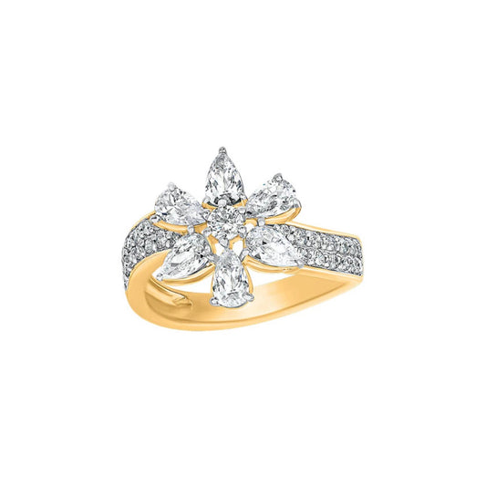Pear and Round Moissanite Flower Shape Ring