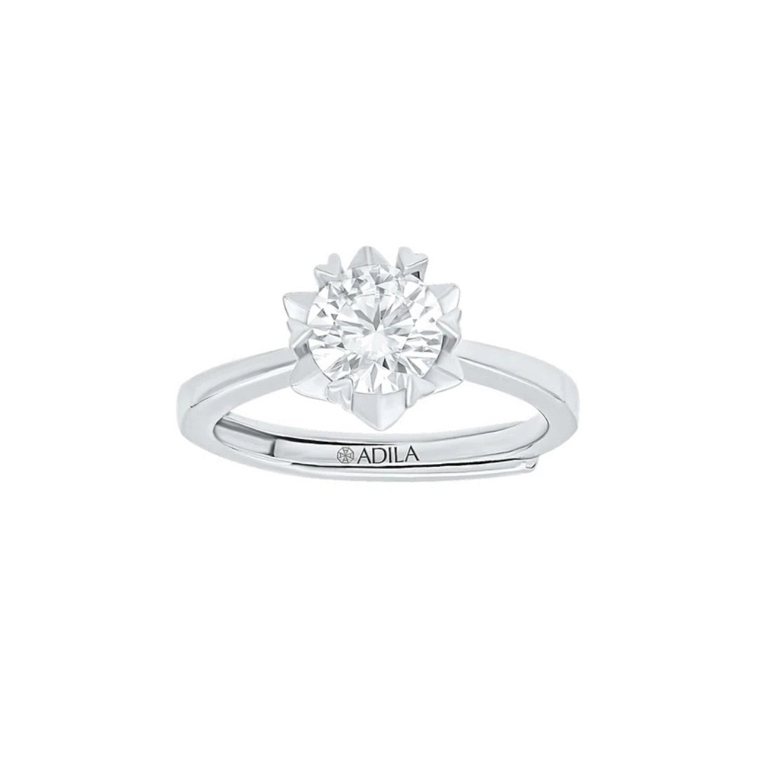 Arnika Lotus Solitaire Moissanite Silver Ring