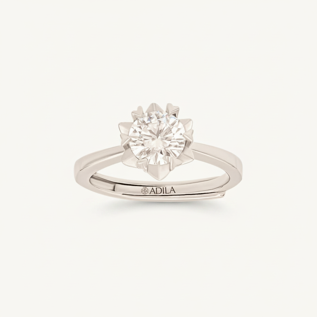 Arnika Lotus Solitaire Moissanite Silver Ring