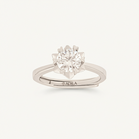 Arnika Lotus Solitaire Moissanite Silver Ring