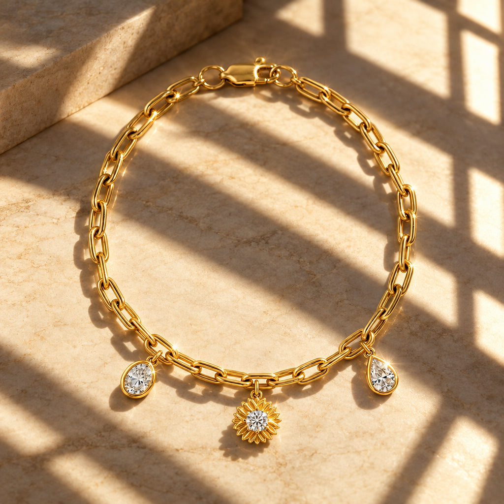 Ikat Charm Moissanite Silver Bracelet
