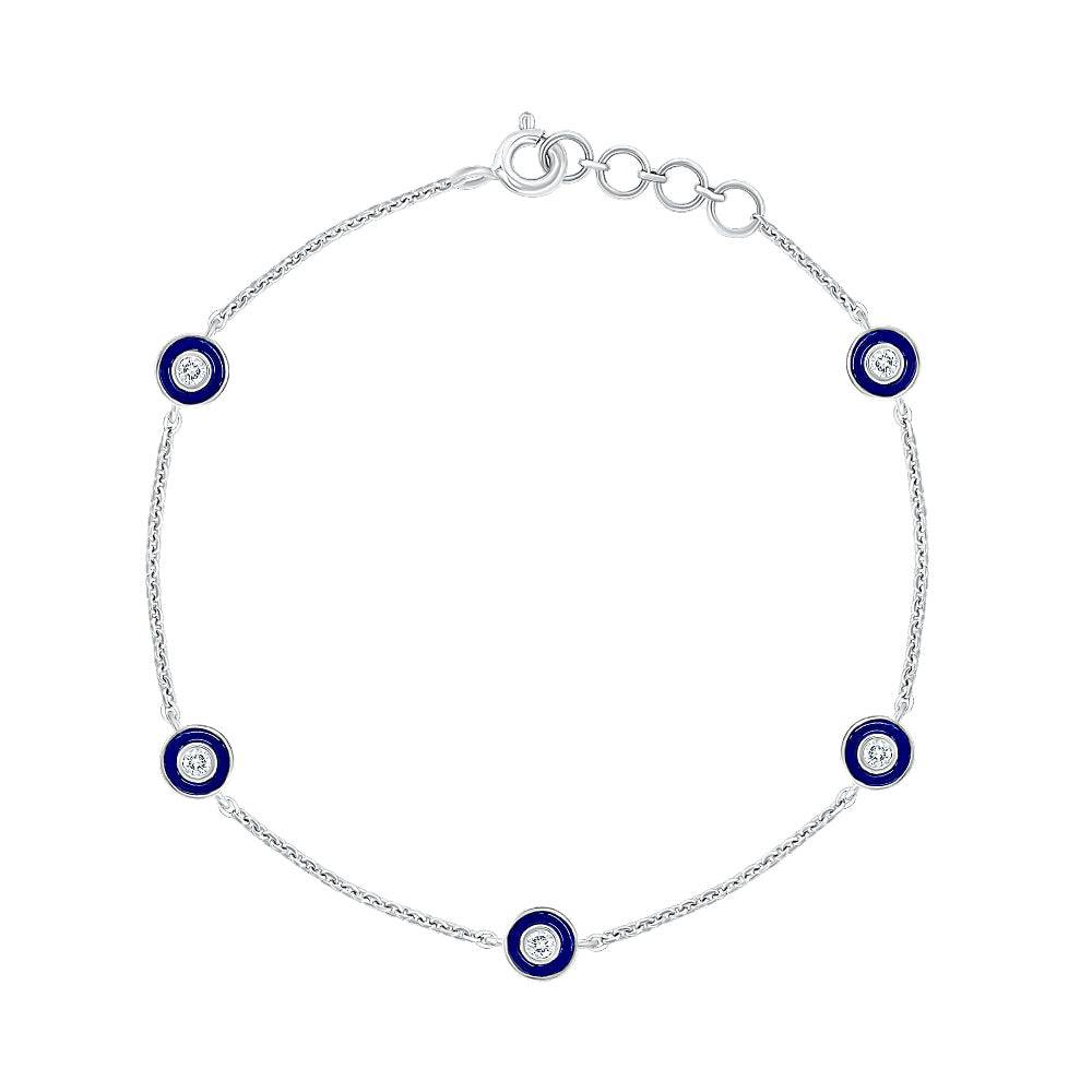 Blue Enamel Evil Eye Silver Bracelet for women - Adila Jewels