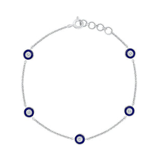 Blue Enamel Evil Eye Moissanite Bracelet in Silver - Adila