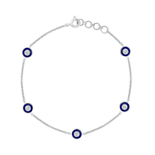 Blue Enamel Evil Eye Silver Bracelet for women - Adila Jewels