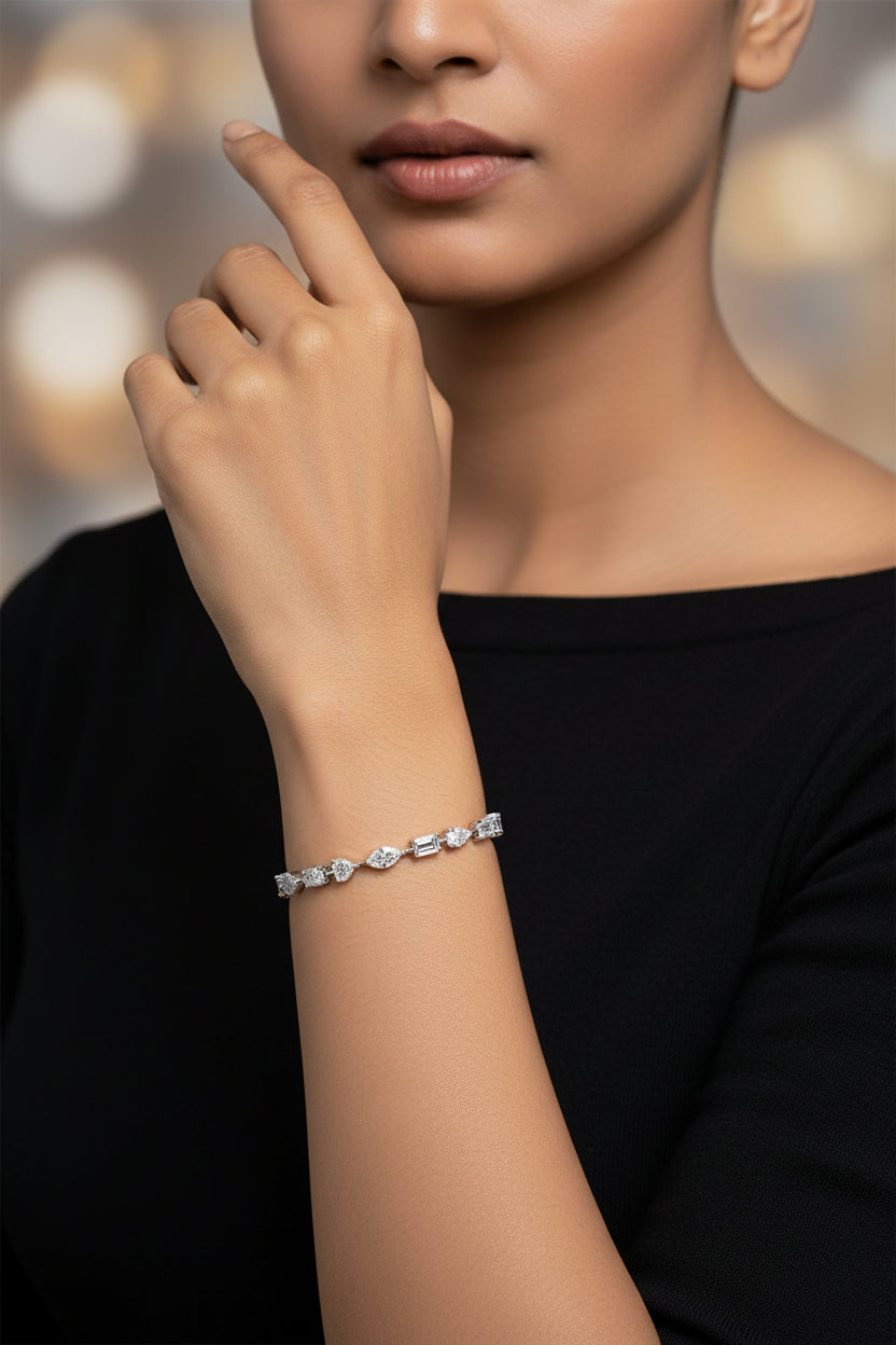 Prism Link Silver Moissanite Bracelet