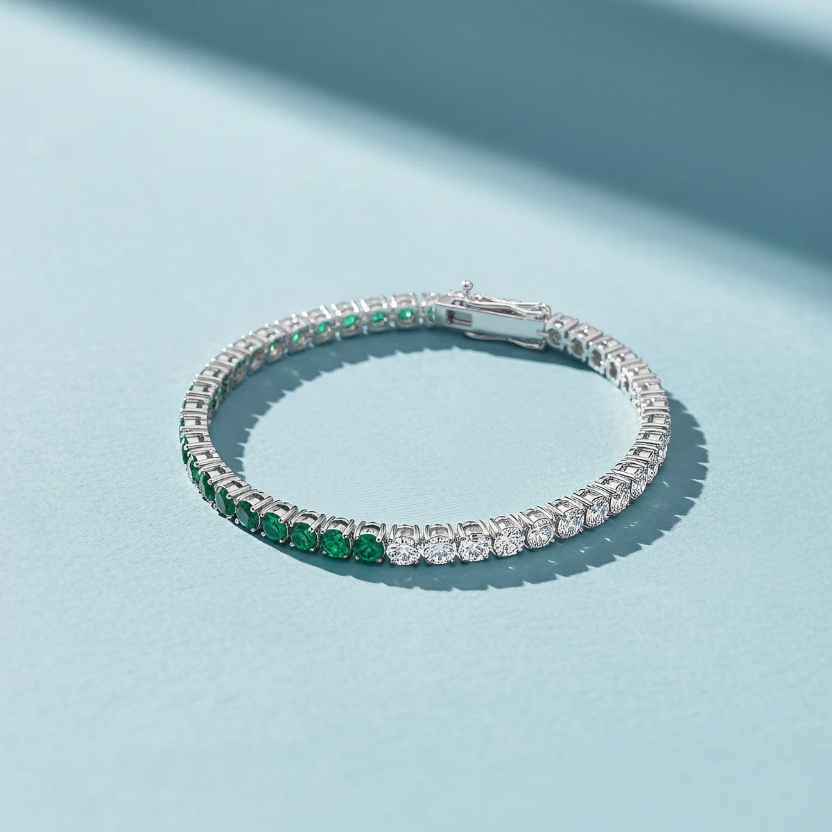 Emerald Snow Pop Bracelet - moissanite and green lab-grown gemstones in 925 Sterling Silver
