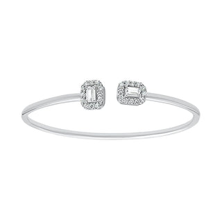 Flexi Emerald and Round shape Moissanite Bangle in Silver - Adila