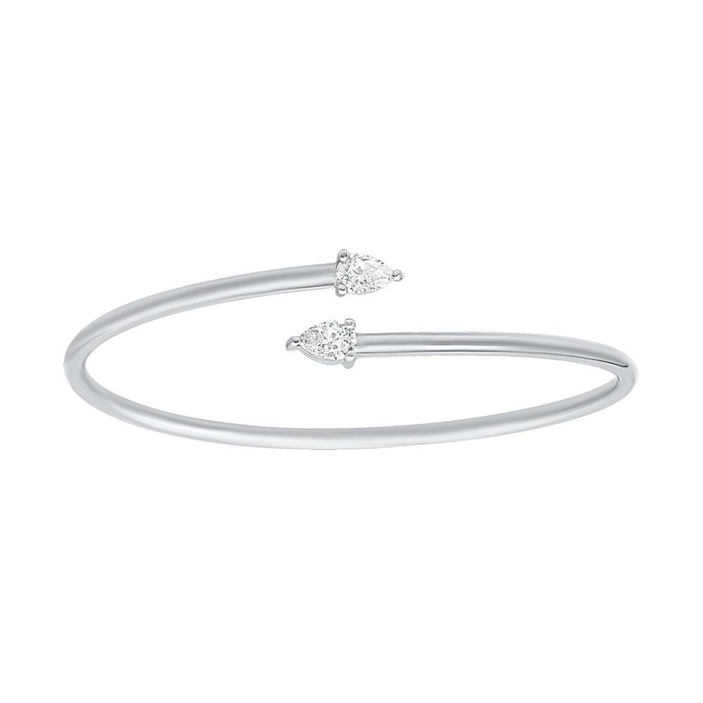 Two Stone Pear Radiance Silver Bangles for Women- Adila Jewels