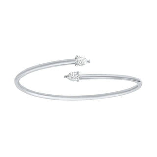 Two Stone Pear Radiance Bangle with Diamonds in 925 Sterling Silver - Adila