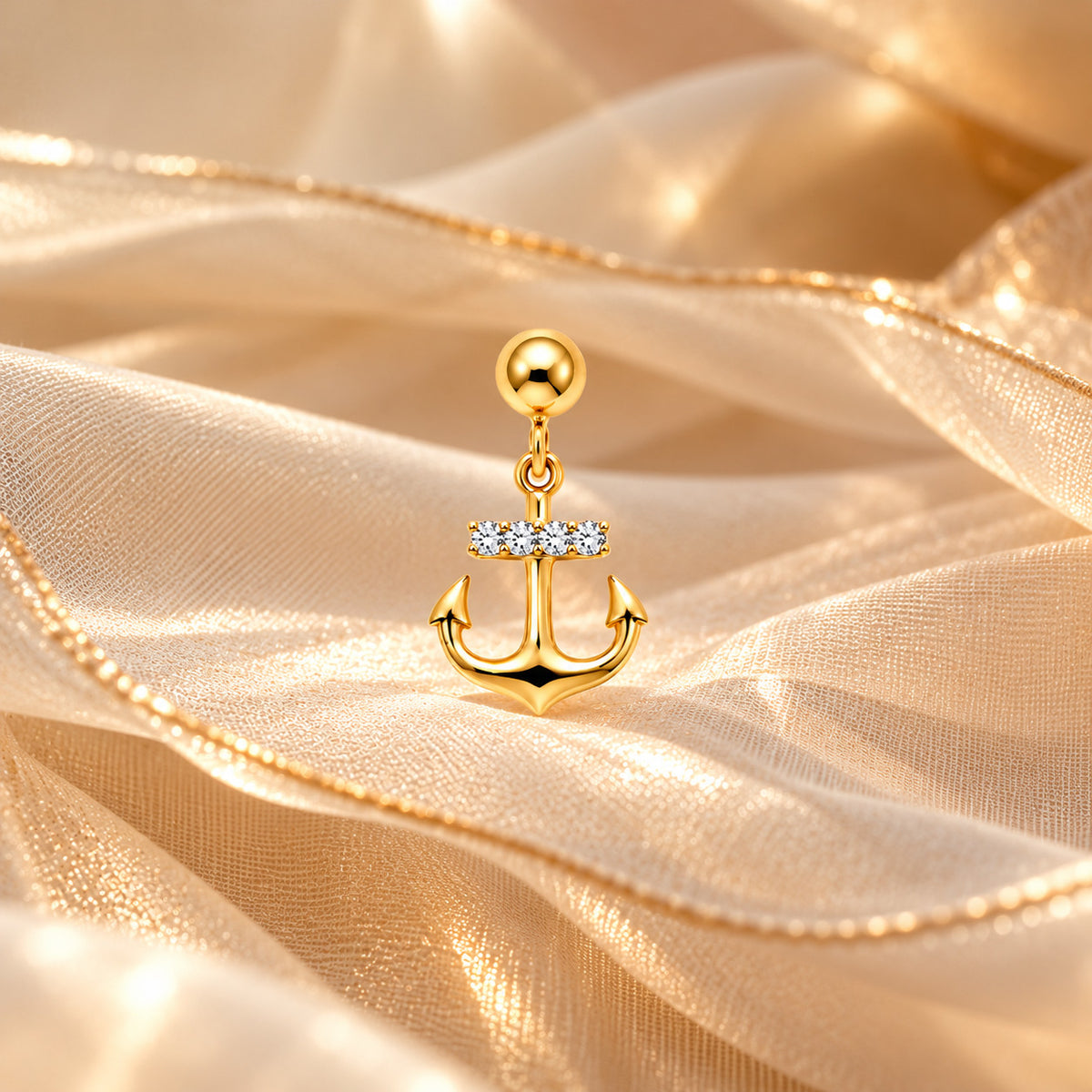 Anchor Slider Charm Silver Moissanite