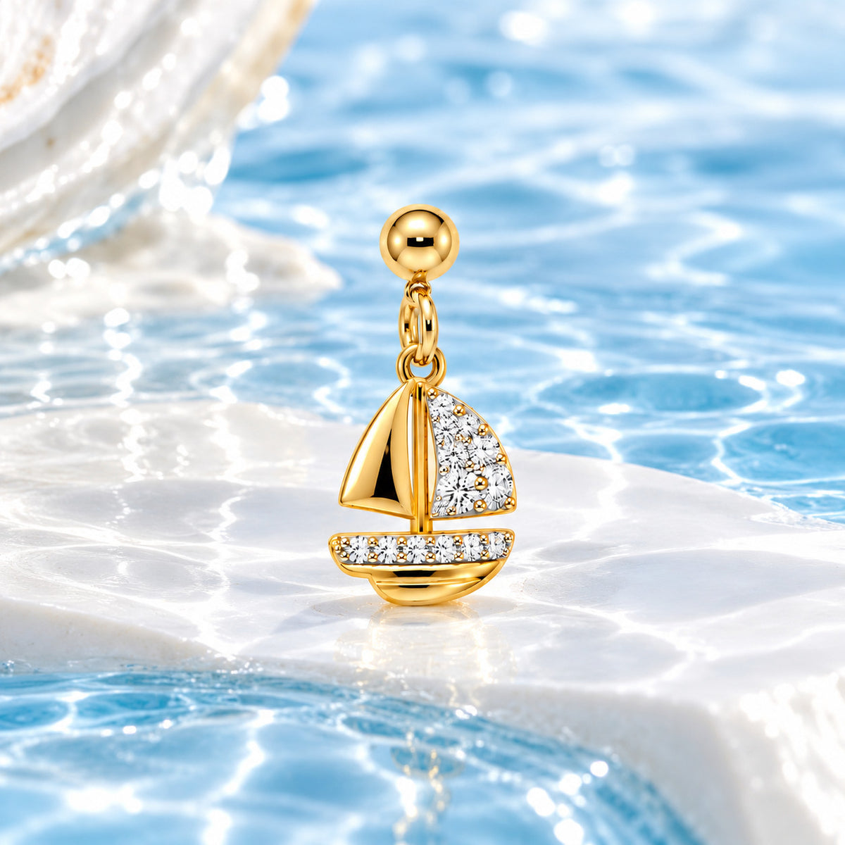 Sailship Slider Charm Silver Moissanite
