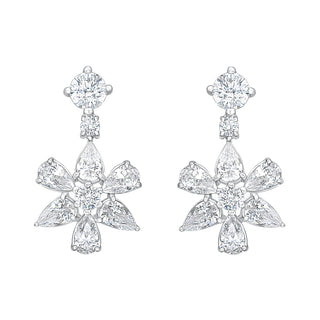 Delicate Round and Pear Shape Moissanite Stone Dangling Earrings in Sterling Silver - Adila