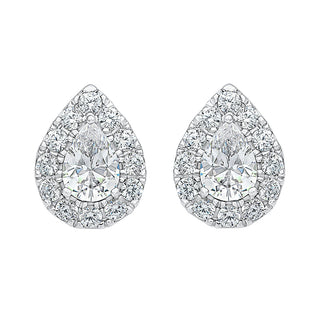 Pear Halo Moissanite Stone Stud Earrings in Sterling Silver - Adila