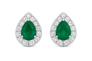 Apple Rush Halo Moissanite & Lab Grown Emerald Stud Earrings | Elegant Silver Jewelry