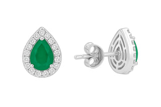 Apple Rush Halo Moissanite & Lab Grown Emerald Stud Earrings | Elegant Silver Jewelry