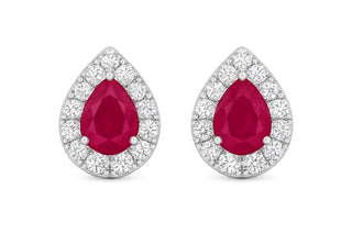 Scarlet Pop Halo Moissanite & Lab Grown Ruby Stud Earrings | Elegant Silver Jewelry