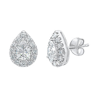 Pear Halo Moissanite Stone Stud Earrings in Sterling Silver - Adila