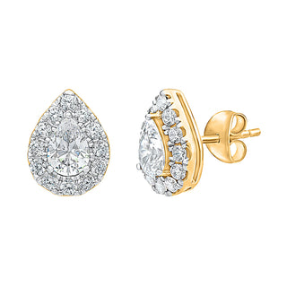 Pear Halo Moissanite Stone Stud Earrings in Sterling Silver - Adila