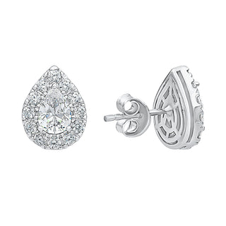 Pear Halo Moissanite Stone Stud Earrings in Sterling Silver - Adila