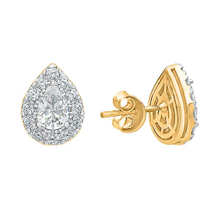 Pear Halo Moissanite Stone Stud Earrings in Sterling Silver - Adila