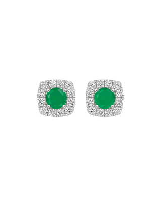 Pine Pop Halo  Moissanite & Lab Grown Emerald Stud Earrings | Elegant Silver Jewelry