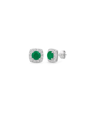 Pine Pop Halo  Moissanite & Lab Grown Emerald Stud Earrings | Elegant Silver Jewelry