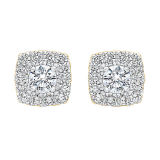 Cushion Shape with Round Halo Moissanite Stone Stud Earrings in Sterling Silver - Adila