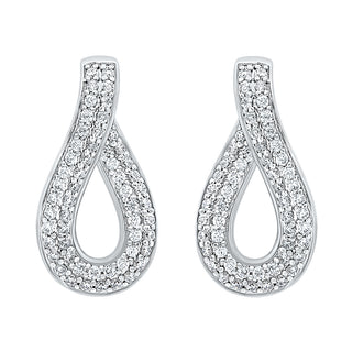 Elegant Two Row Moissanite Stone Hoop Earrings in Sterling Silver