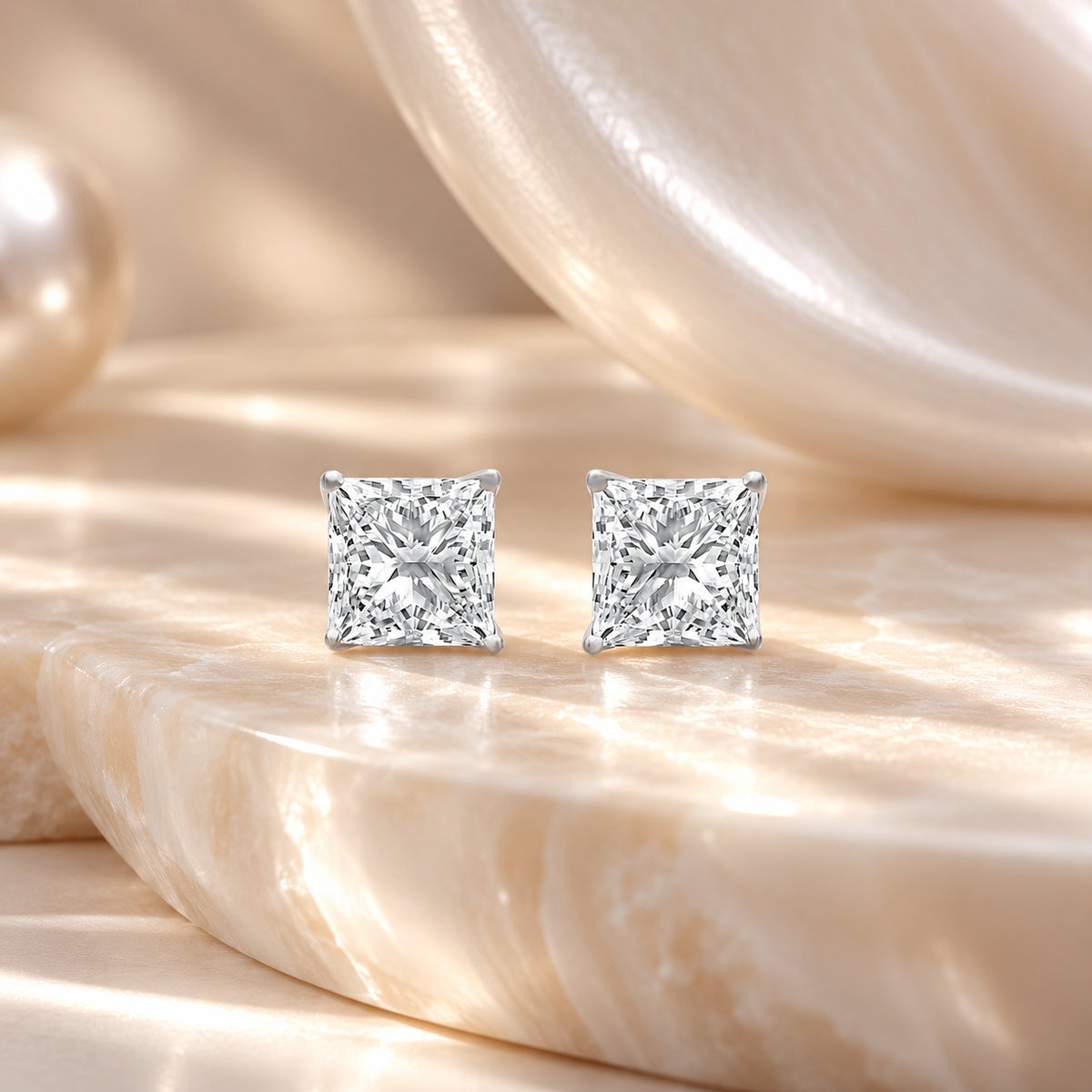 Maya Princess Cut Moissanite Stud Earrings