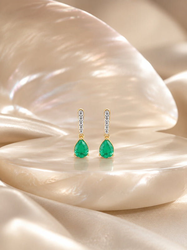 Emerald Fizz Green Gemstone Silver Drop Earrings