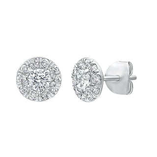 The Halo Round shape 1.00ct Stud Moissantite Earrings in 925 Sterling Silver - Adila