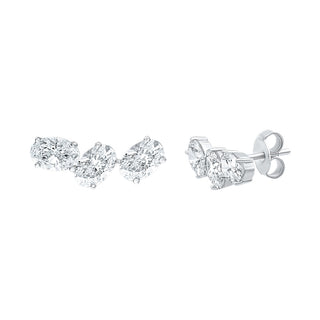 Trio Oval Shape Climber Earrings in 925 Sterling Silver