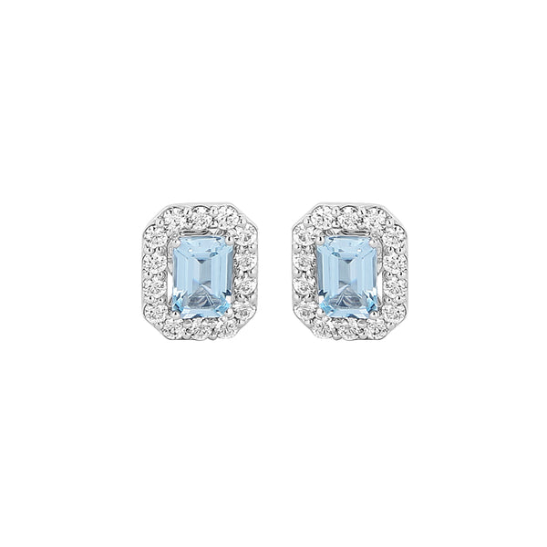 Blue Rani Blue Topaz Halo Stud Earrings
