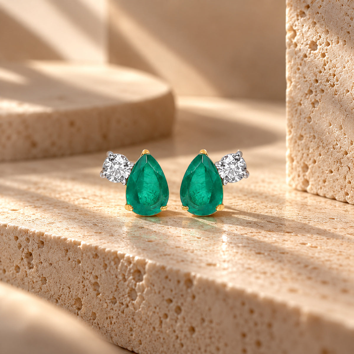 Paan Pop Moissanite & Emerald Drop Silver Earrings